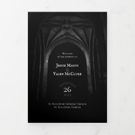 Programa Com Borda Tripla Arca Gótica Casamento Legante Preto Escuro e Branc