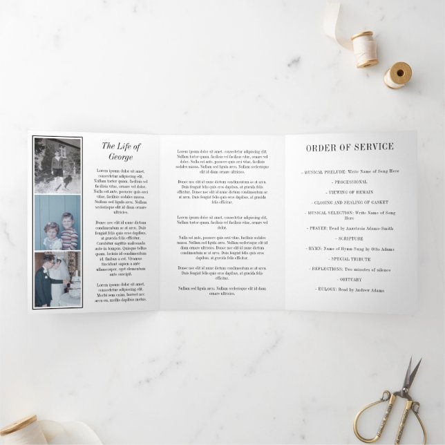 Programa Com Borda Tripla Black White In Loving Memory Photo Funeral (Dentro)