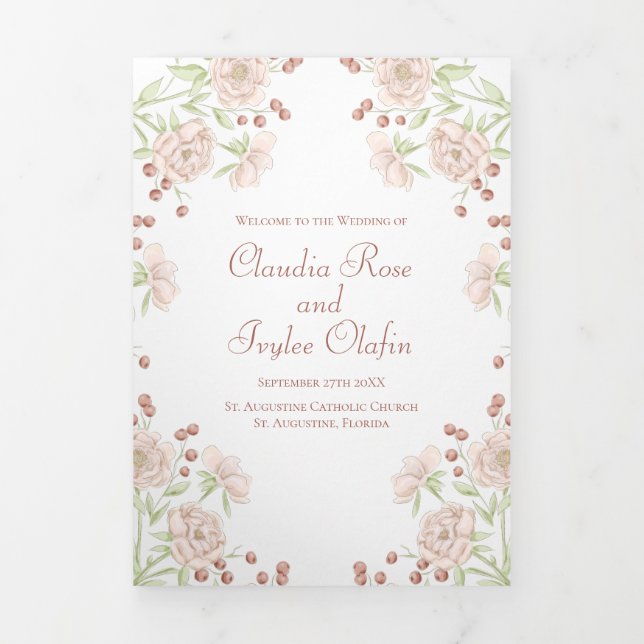 Programa Com Borda Tripla Blush Pink Roses Wedding Programs (Cobrir)