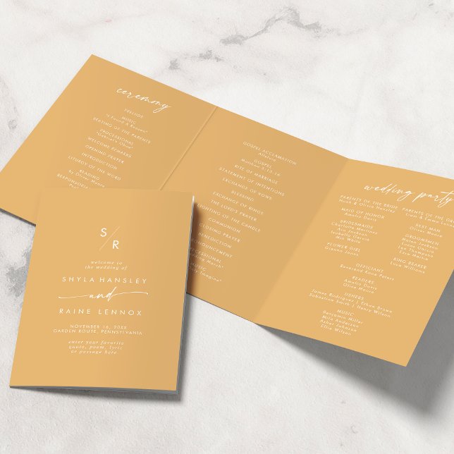 Programa Com Borda Tripla Boho Chic Yellow Marigold Monograma Weding (Criador carregado)