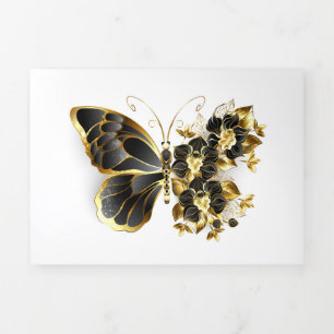 Programa Com Borda Tripla Borboleta Flor Dourada com Orquídea Preta