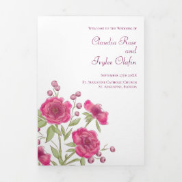 Programa Com Borda Tripla Bright Pink Rose Wedding Programs