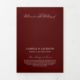 Programa Com Borda Tripla Burgundy Wedding 