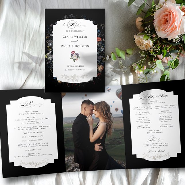 Programa Com Borda Tripla Caligrafia Floral Preta de Belas Artes (Criador carregado)