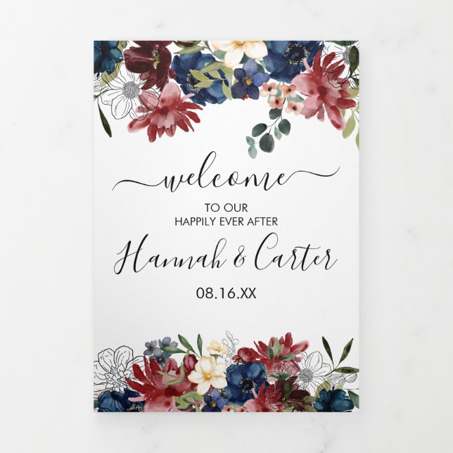 Programa Com Borda Tripla Carta de Boas-Vindas e Itinerário de Casamento Bur (Cobrir)