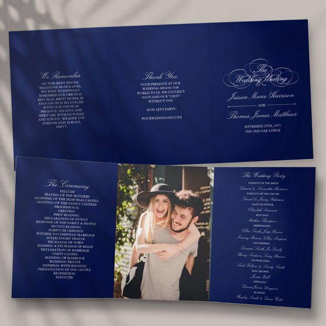 Programa Com Borda Tripla Casamento Azul e Branco do Marinho Elegante (Criador carregado)