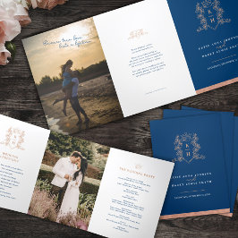 Programa Com Borda Tripla Casamento com uma rosa de cor branca de ouro azul 