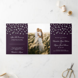 Programa Com Borda Tripla Casamento de Fotografia de Confetti com Glitter de