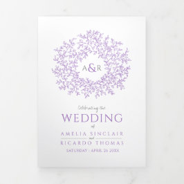 Programa Com Borda Tripla Casamento de fotos de monograma roxo