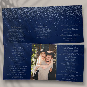 Programa Com Borda Tripla Casamento de marinho Azul e Prata Glam Confetti
