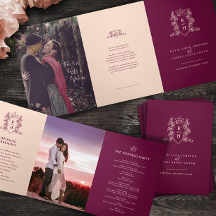 Programa Com Borda Tripla Casamento de monograma com foto de pêssego vermelh
