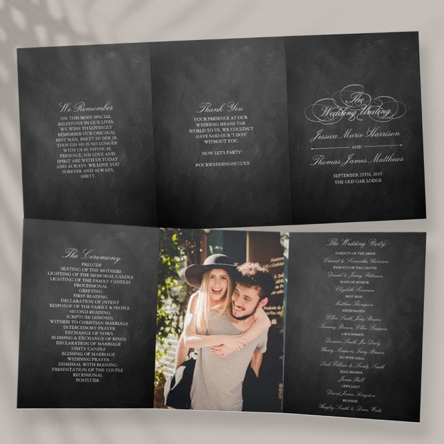 Programa Com Borda Tripla Casamento Elegante Chalkboard (Criador carregado)