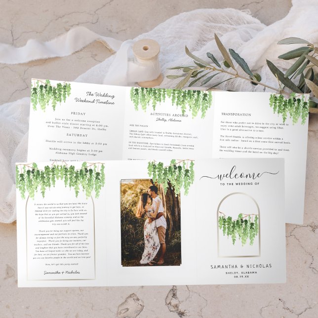 Programa Com Borda Tripla Casamento Elegante na Floresta de Madeira | Tri-Do (Criador carregado)