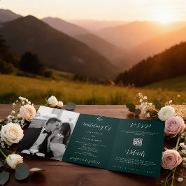 Programa Com Borda Tripla Casamento Moderno Tudo-em-Um com Foto Esmeralda Ve