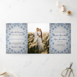 Programa Com Borda Tripla Casamento no inverno de floco de neve azul-brilho