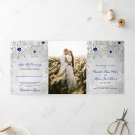 Programa Com Borda Tripla Casamento no inverno de Neve Real Azul Prateado