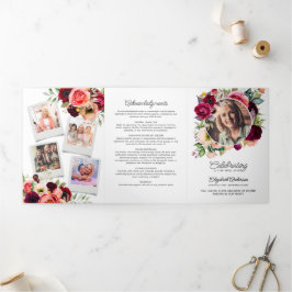 Programa Com Borda Tripla Celebração da Vida Aquarela Floral Memorial