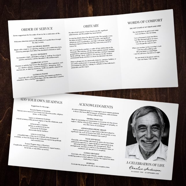 Programa Com Borda Tripla Celebração da Vida com Foto Moderna de Arco Único (Criador carregado)