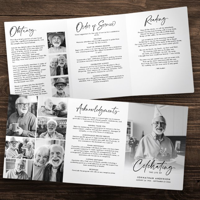 Programa Com Borda Tripla Celebração do Funeral 10-Photo Black & White (Criador carregado)