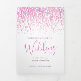 Programa Com Borda Tripla Cerimônia de casamento de abstrato rosa e branco