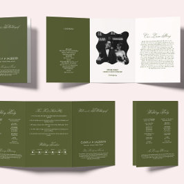 Programa Com Borda Tripla Cerimônia de Casamento Verde Oliva