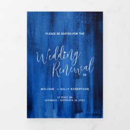 Programa Com Borda Tripla Cerimônia de renovação do casamento abstrato azul-