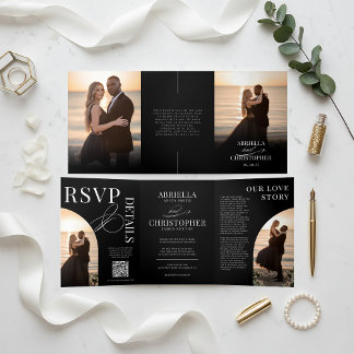 Programa Com Borda Tripla Elegant Photo Tri-Fold Wedding Invitation