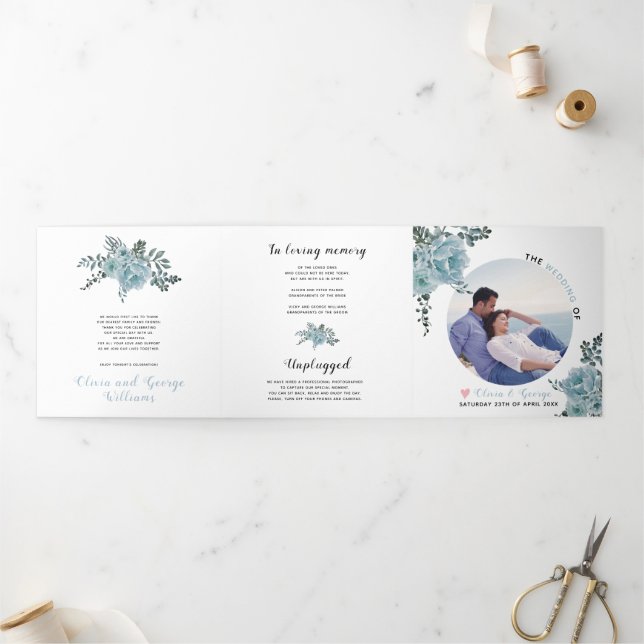 Programa Com Borda Tripla Folhas verdes, flores azuis e poeirentas, foto (Fora)