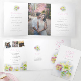 Programa Com Borda Tripla Fotos de casamento de primavera de aquarela