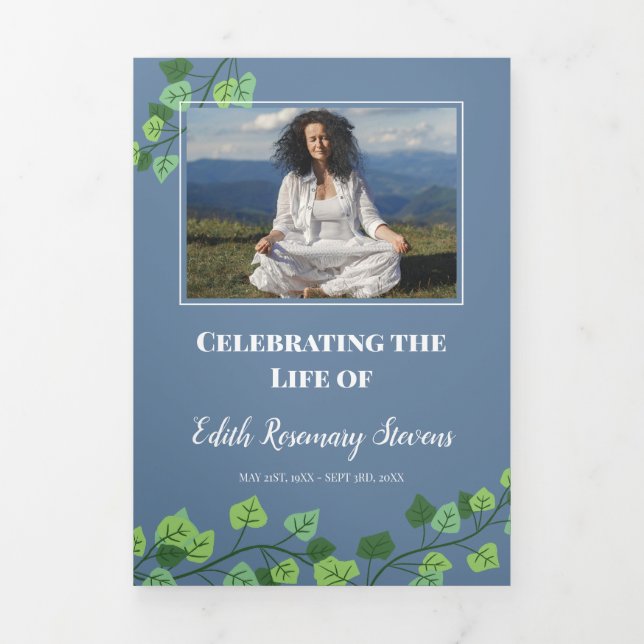 Programa Com Borda Tripla Funeral de Foto Azul e Ivy (Cobrir)