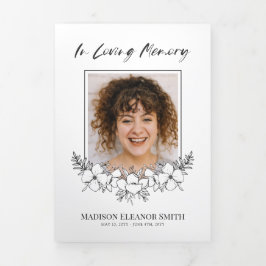 Programa Com Borda Tripla Funeral de Fotografia das Flores Brancas Elegantes