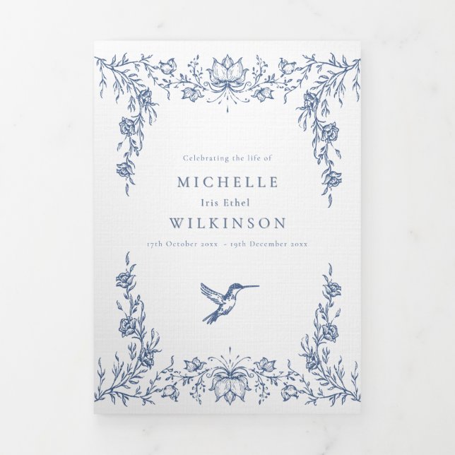 Programa Com Borda Tripla Funeral Obituary Order of Service hummingbird (Cobrir)