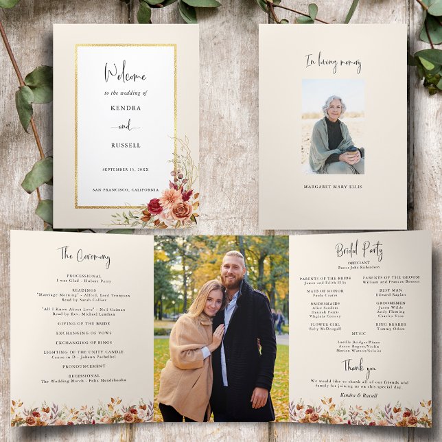 Programa Com Borda Tripla Gilded Fall Terracotta Floral (Criador carregado)