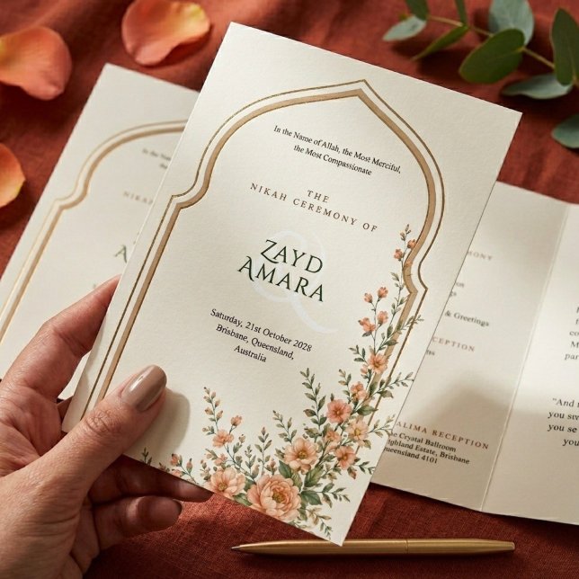 Programa Com Borda Tripla Islamic Nikah Peach Floral Arch Wedding (Criador carregado)