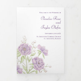 Programa Com Borda Tripla Lavender Purple Rose Wedding Programs