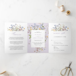 Programa Com Borda Tripla Lavender Spring Wildflower Garden Wedding Invite