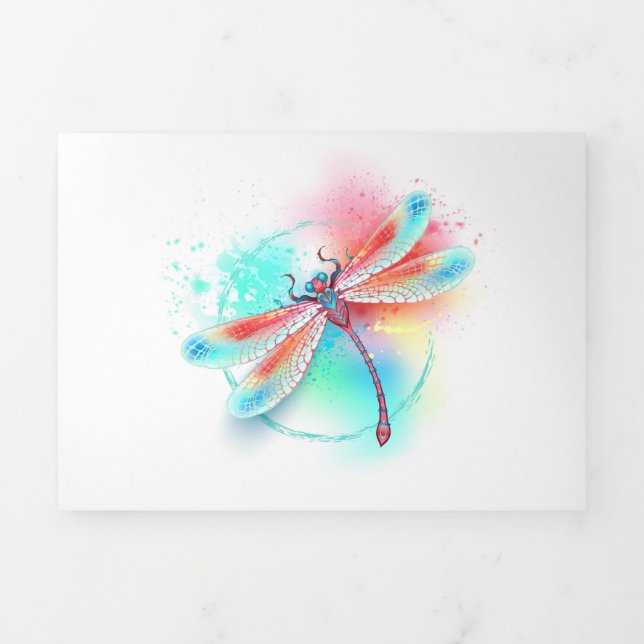 Programa Com Borda Tripla libélula vermelha sobre fundo de aquarela (Cobrir)