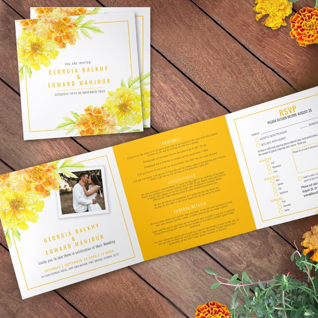 Programa Com Borda Tripla Marigold Flores Amarelas casamento (Criador carregado)