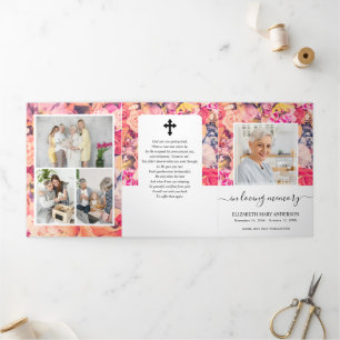 Programa Com Borda Tripla Memorial Multiple Floral Funeral Tri-Fold Program