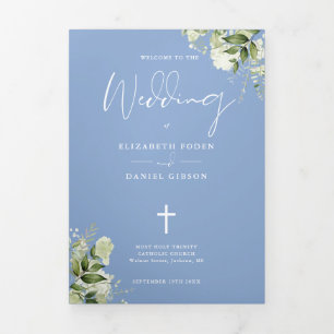 Programa Com Borda Tripla Missa de Casamento Católica Floral Verde Azul