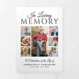 Programa Com Borda Tripla No Loving Memory 16-Photo Black & White Funeral