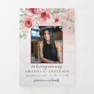 Programa Com Borda Tripla No Loving Memory Blush Red Flower Funeral