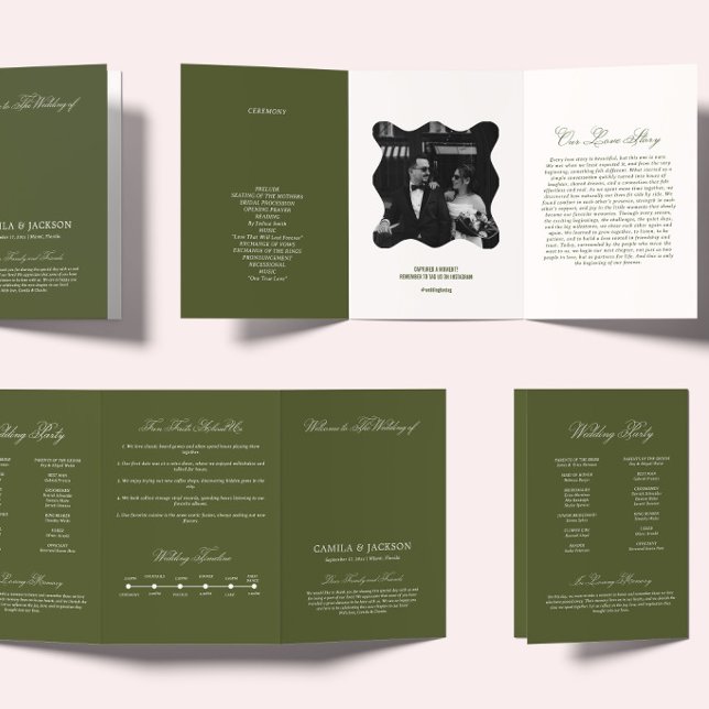 Programa Com Borda Tripla Olive Green Wedding Ceremony (Criador carregado)