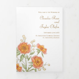 Programa Com Borda Tripla Orange Rose Wedding Programs