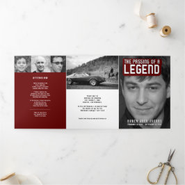 Programa Com Borda Tripla Passagem de uma lenda Serviço Funeral vermelho 12 