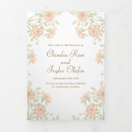 Programa Com Borda Tripla Peach Rose Wedding Programs