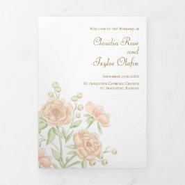 Programa Com Borda Tripla Peach Rose Wedding Programs