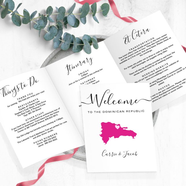 Programa Com Borda Tripla Qualquer Colorido Casamento da República Dominican (Dominican Republic Wedding Welcome Bag Letter & Itinerary)