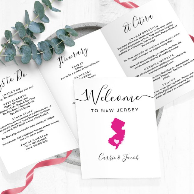 Programa Com Borda Tripla Qualquer Itinerário de Boas-vindas de New Jersey C (New Jersey Wedding Welcome Letter & Itinerary)