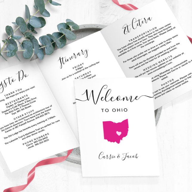 Programa Com Borda Tripla Qualquer Itinerário de Boas-vindas do Mapa de Esta (Ohio Wedding Welcome Letter & Itinerary)